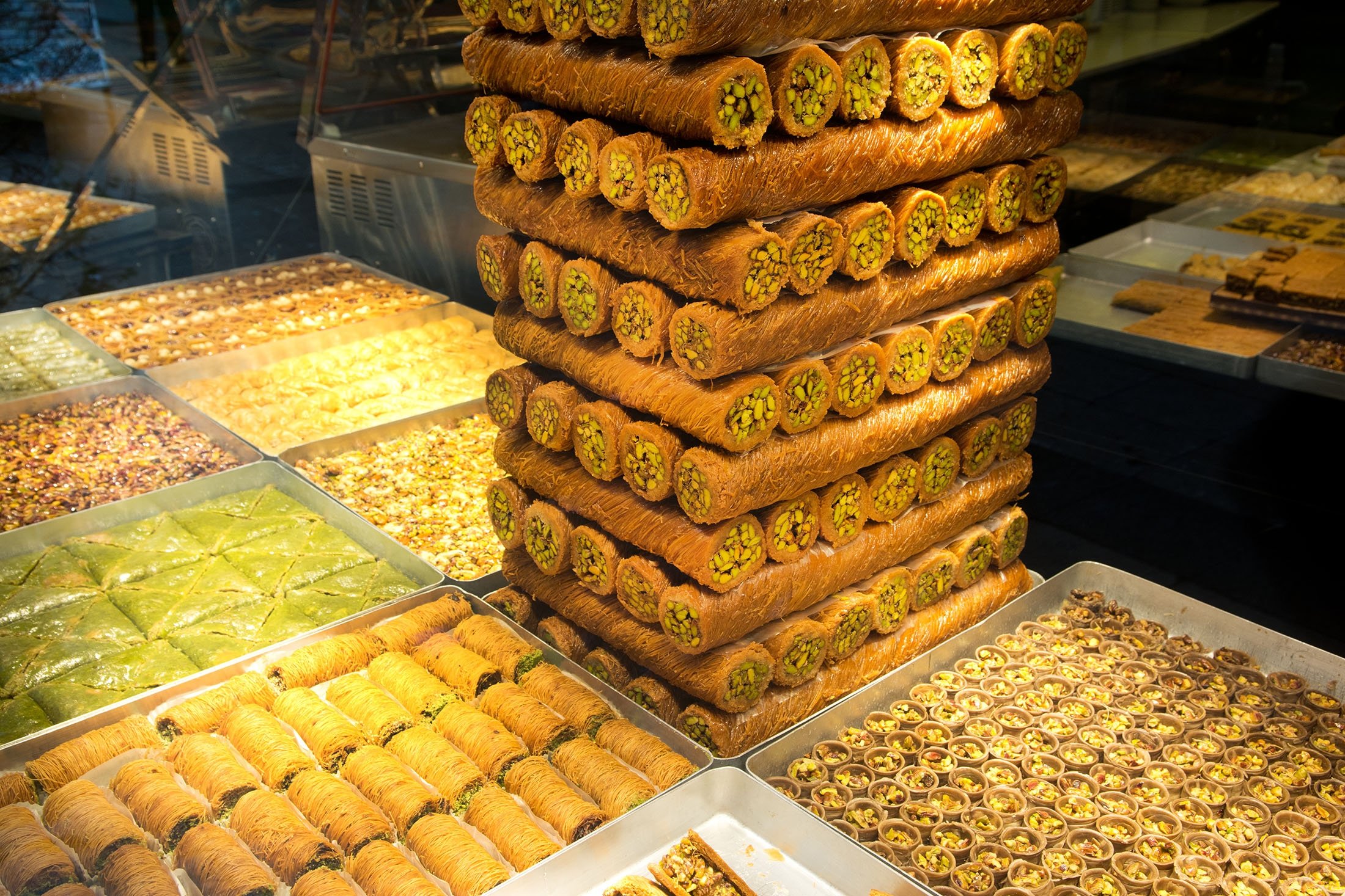 Various baklava and kadayıf desserts, in Istanbul, Türkiye. (Getty Images Photo)