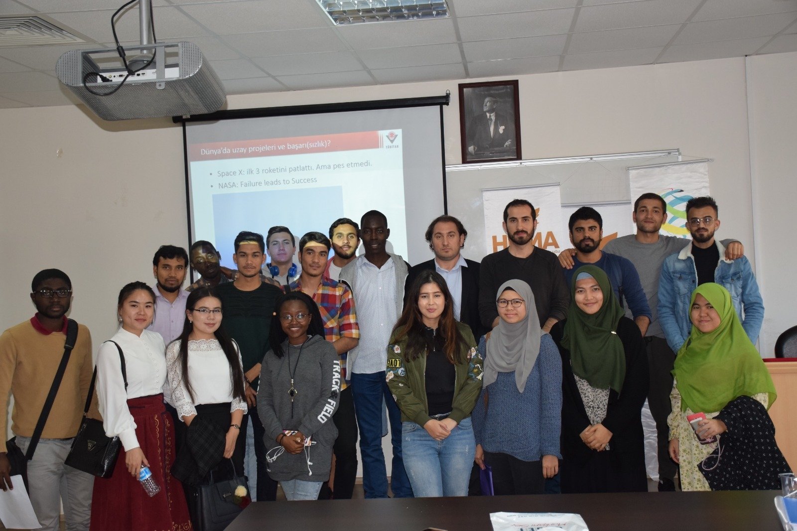 International students and Yedirenk International Student Association Bünyamin Göl (C) attend a Scientific and Technological Research Council of Türkiye (TUBITAK) program at Sakarya University. (Photo courtesy of Yedirenk)