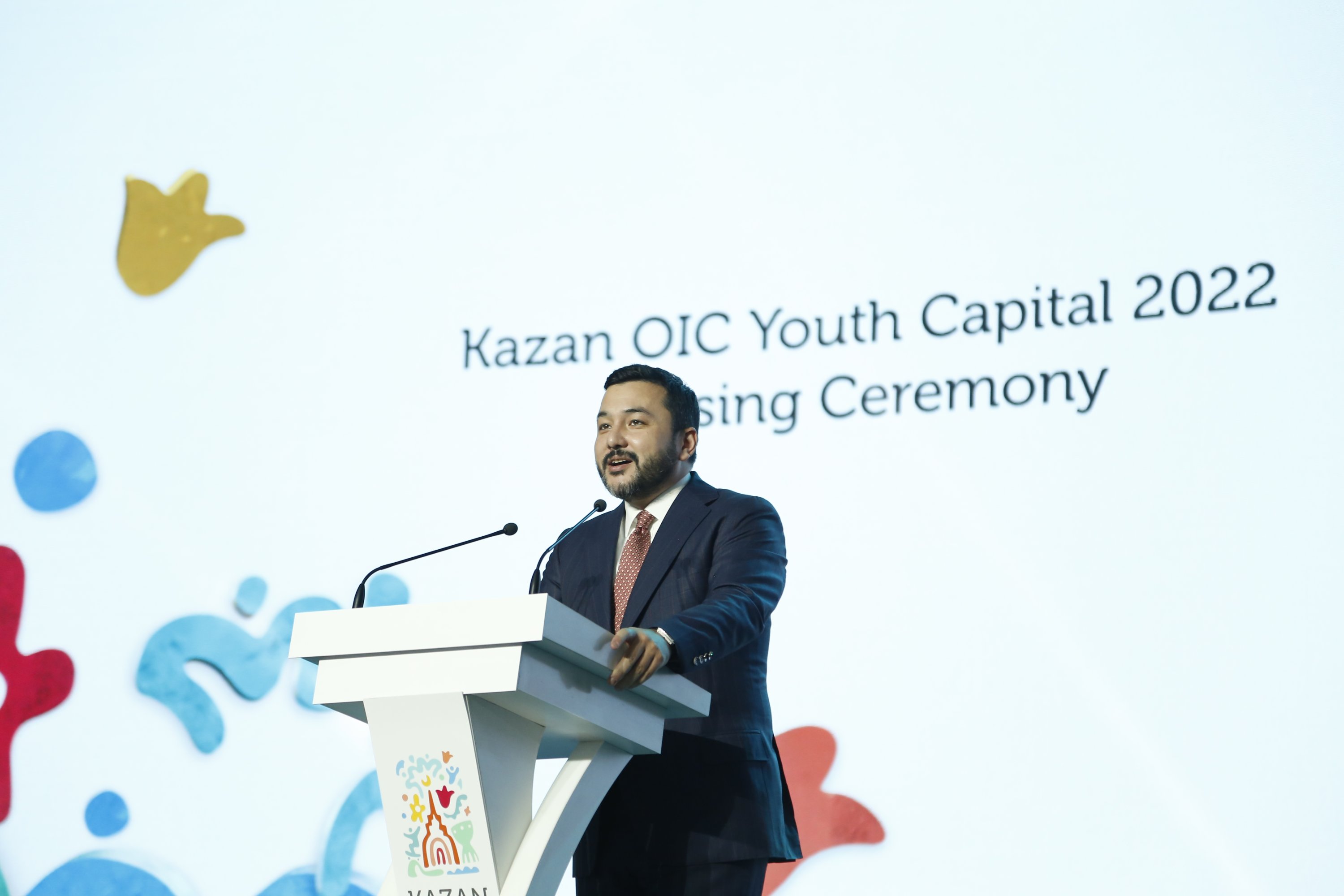 ICYF President Taha Ayhan speaks at the closing ceremony, Kazan, Tatarstan, Russian Federation, Dec. 15, 2022. (Courtesy of Organizing Committee)